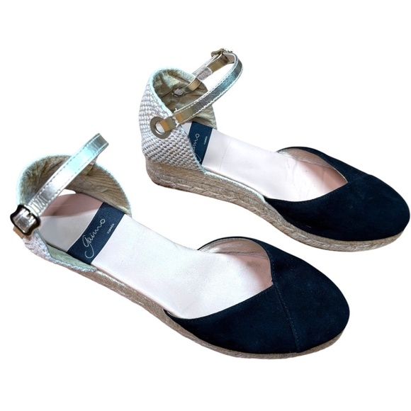 GAIMO 100% Suede Leather Upper Low 2” Wedge Espadrilles Gold Leather Strap Sz 8 - Picture 5 of 10